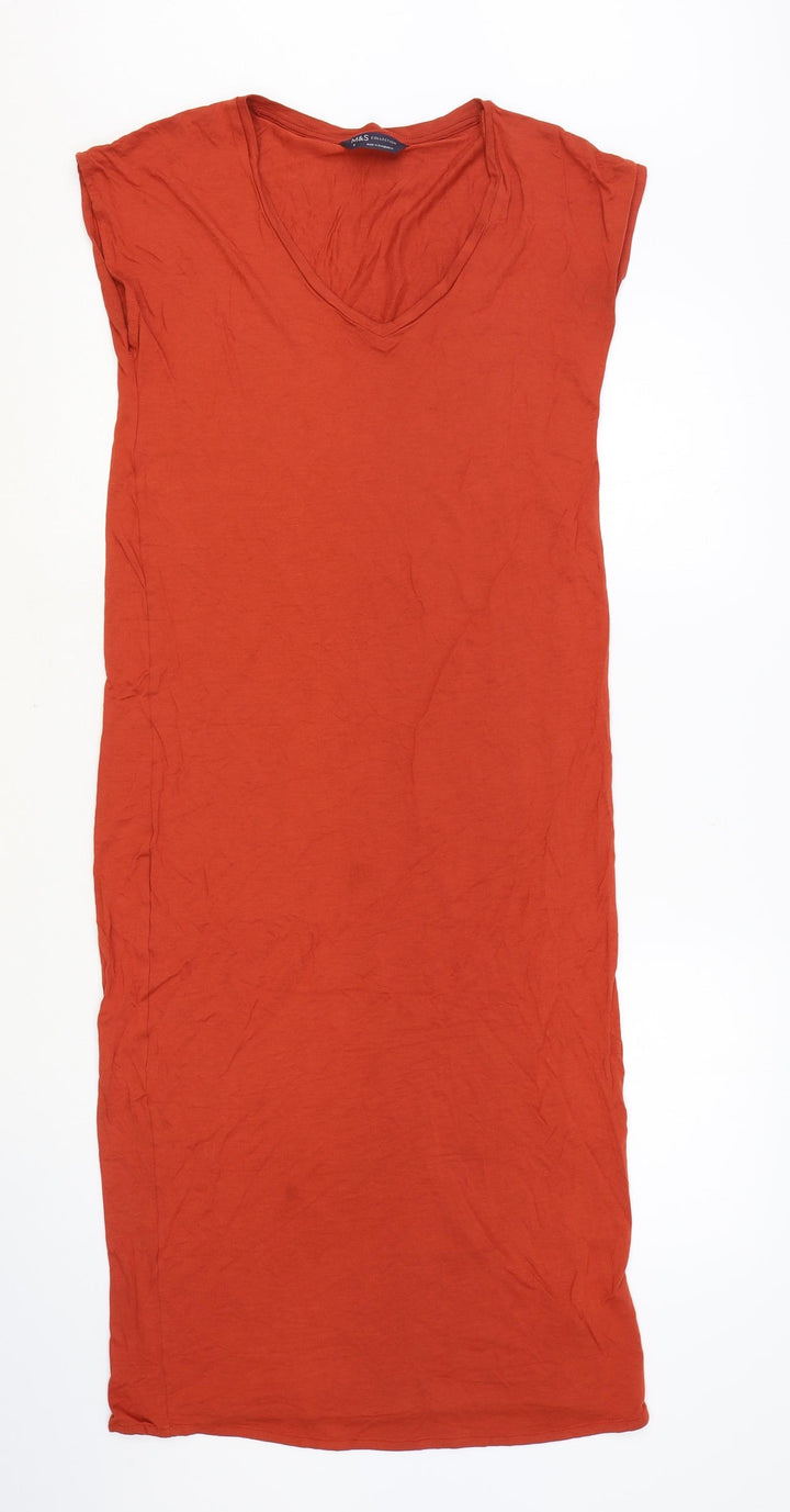Marks and Spencer Womens Orange Viscose T-Shirt Dress Size S V-Neck Pullover