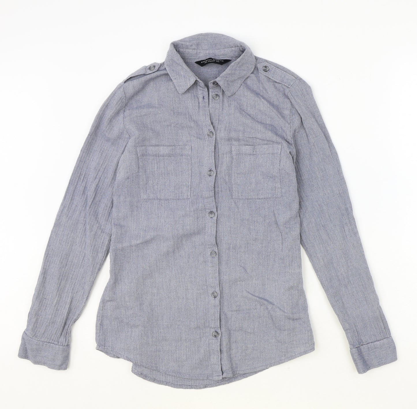 Dorothy Perkins Womens Blue 100% Cotton Basic Button-Up Size 8 Collared