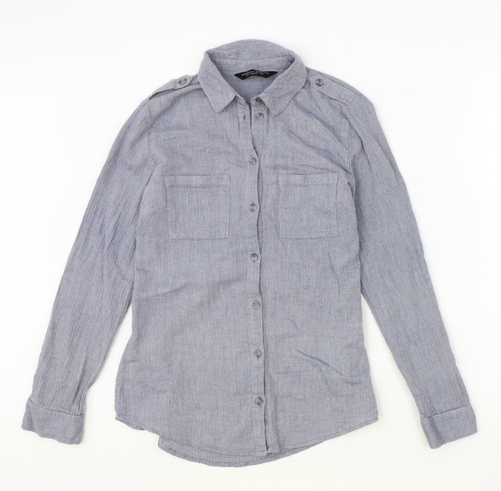 Dorothy Perkins Womens Blue 100% Cotton Basic Button-Up Size 8 Collared