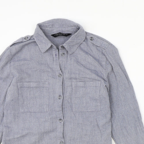 Dorothy Perkins Womens Blue 100% Cotton Basic Button-Up Size 8 Collared