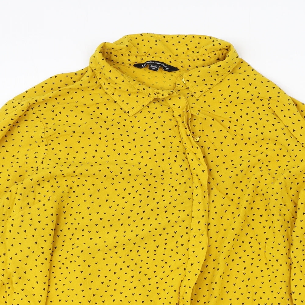 Capsule Womens Yellow Geometric Viscose Basic Blouse Size 28 Collared - Heart Pattern