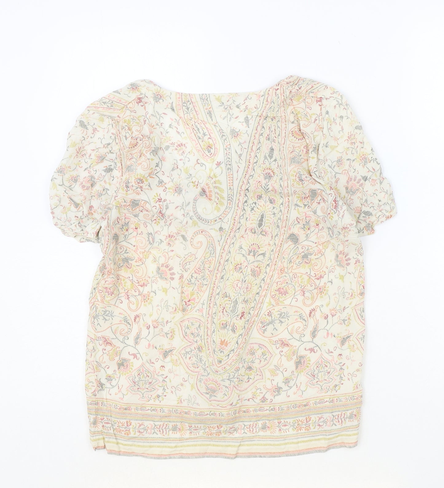 Oysho Womens Ivory Paisley Polyester Basic Blouse Size S V-Neck