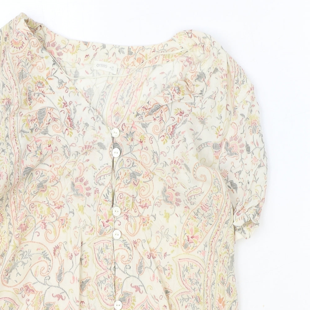 Oysho Womens Ivory Paisley Polyester Basic Blouse Size S V-Neck