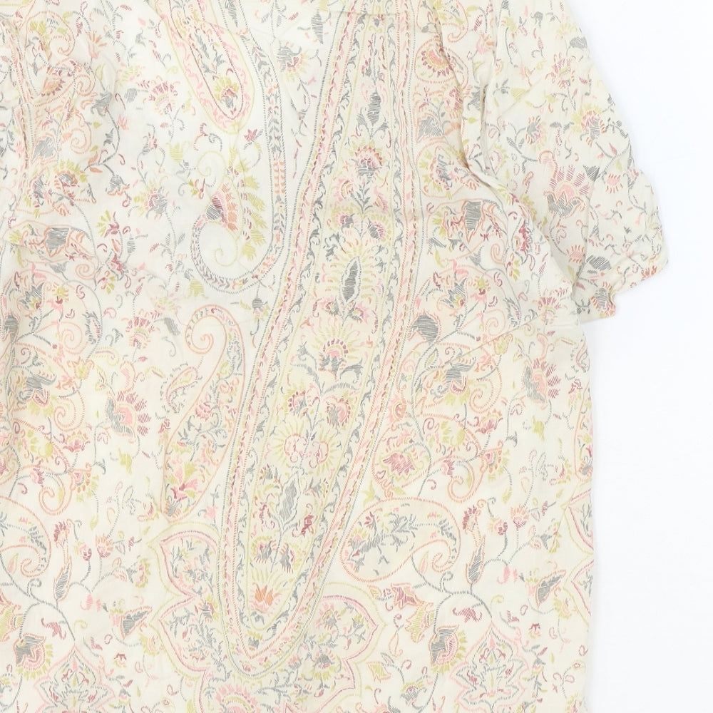 Oysho Womens Ivory Paisley Polyester Basic Blouse Size S V-Neck