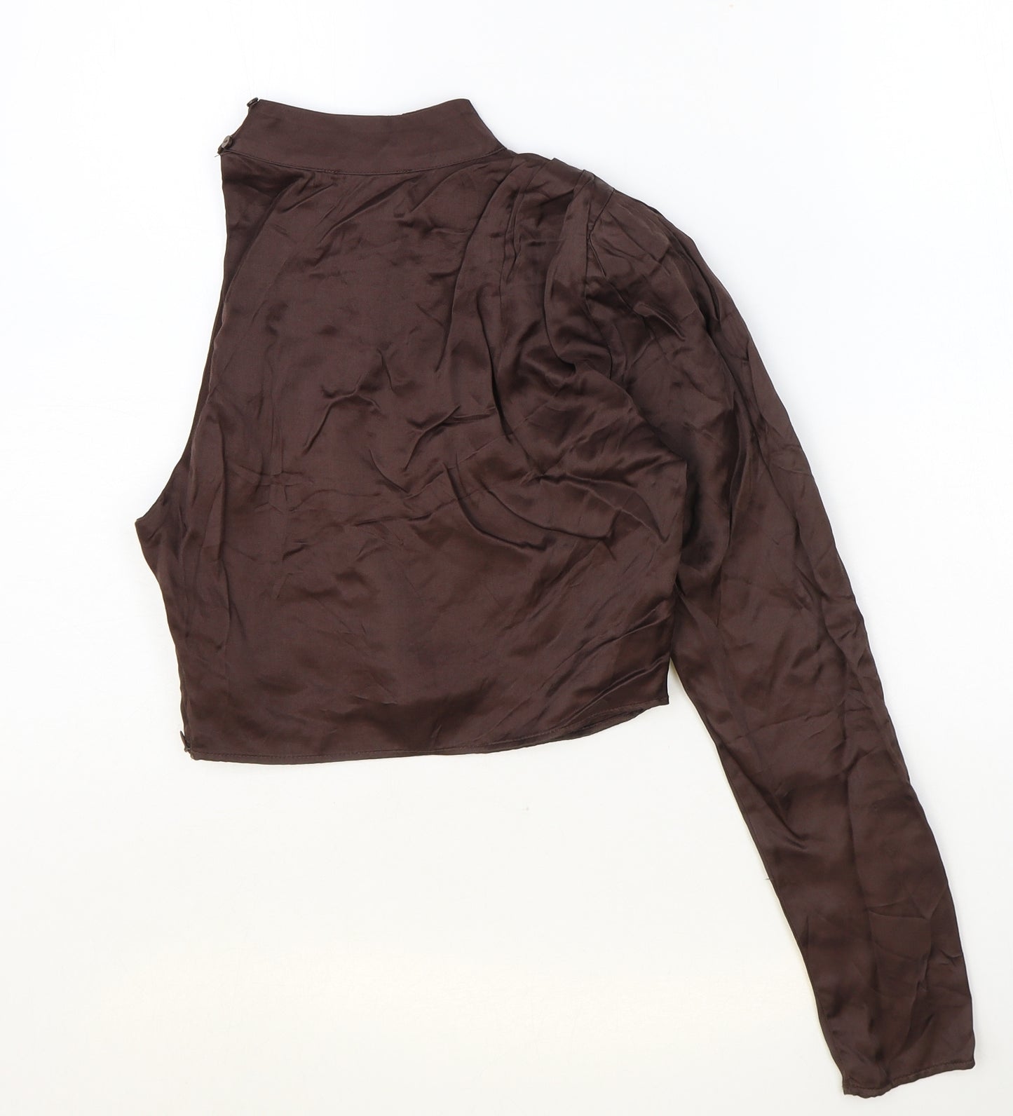 Zara Womens Brown Viscose Cropped Blouse Size S One Shoulder