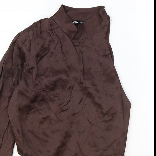 Zara Womens Brown Viscose Cropped Blouse Size S One Shoulder