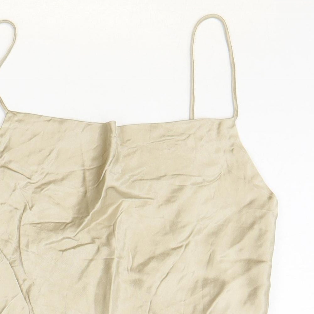 Zara Womens Beige Viscose Cropped Tank Size S Square Neck