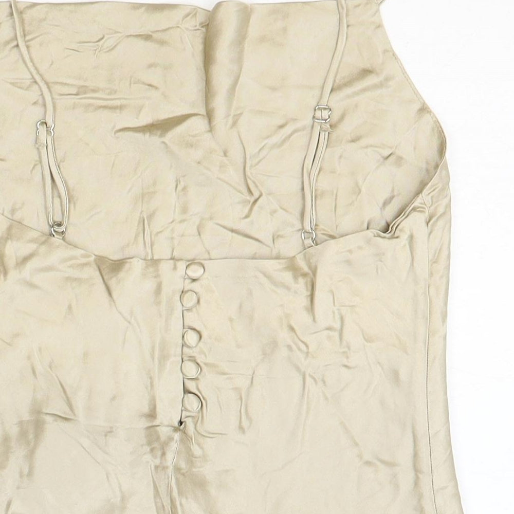 Zara Womens Beige Viscose Cropped Tank Size S Square Neck