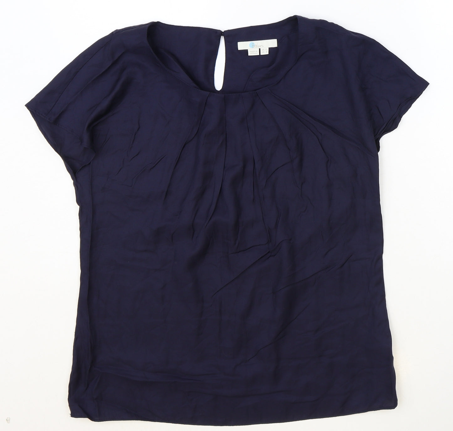 Boden Womens Blue Viscose Basic T-Shirt Size 12 Scoop Neck