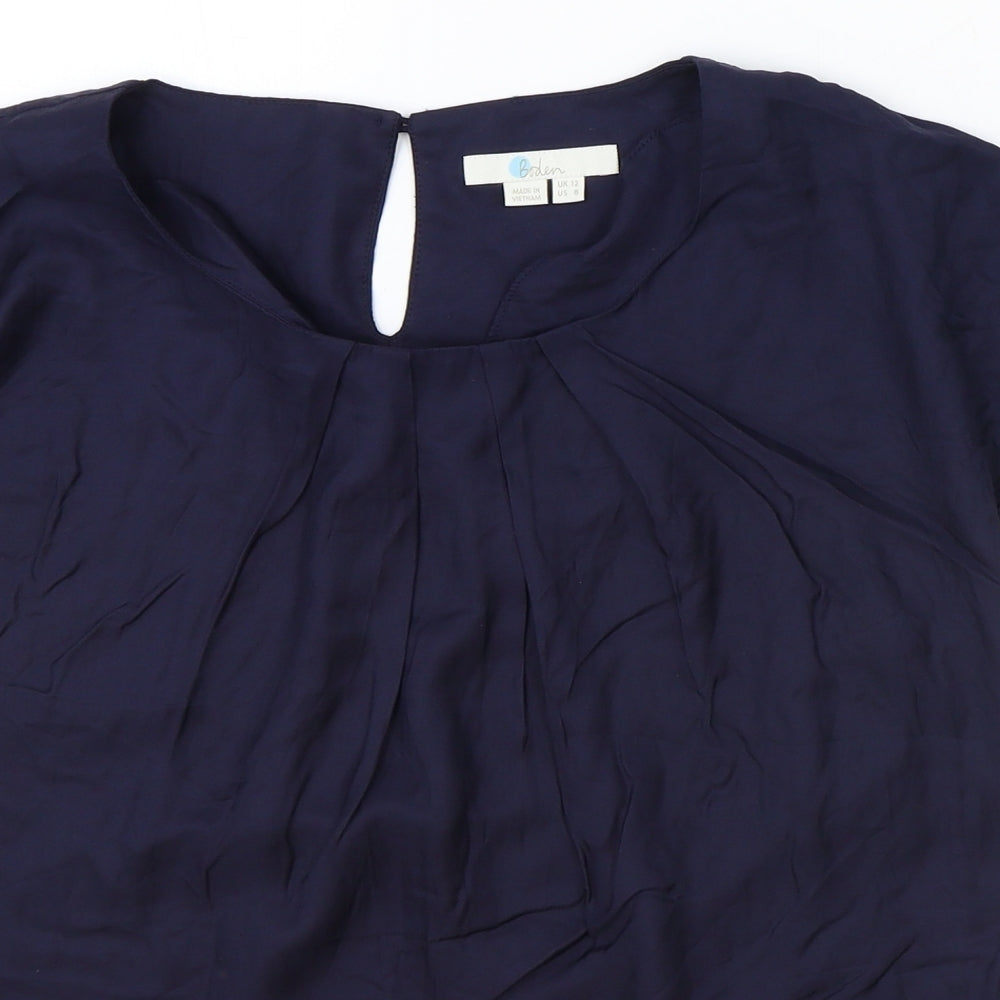 Boden Womens Blue Viscose Basic T-Shirt Size 12 Scoop Neck
