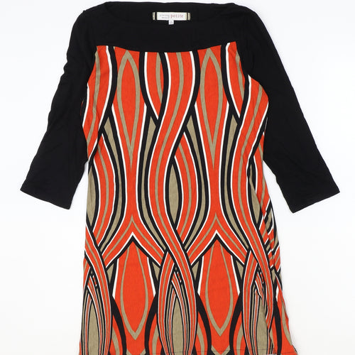 Principles Womens Orange Geometric Viscose A-Line Size 12 Boat Neck Pullover