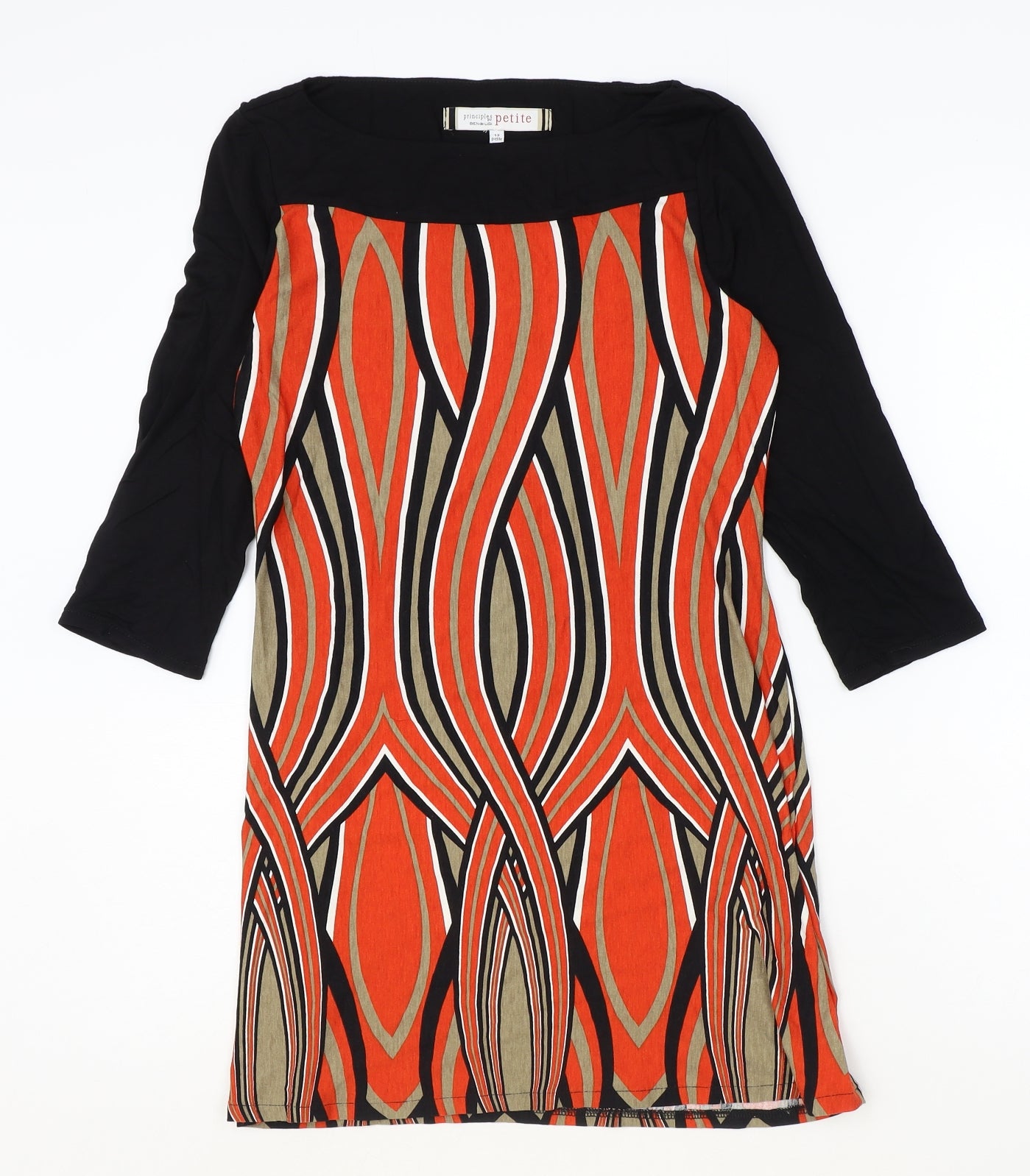 Principles Womens Orange Geometric Viscose A-Line Size 12 Boat Neck Pullover