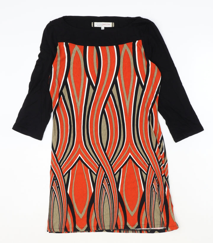 Principles Womens Orange Geometric Viscose A-Line Size 12 Boat Neck Pullover