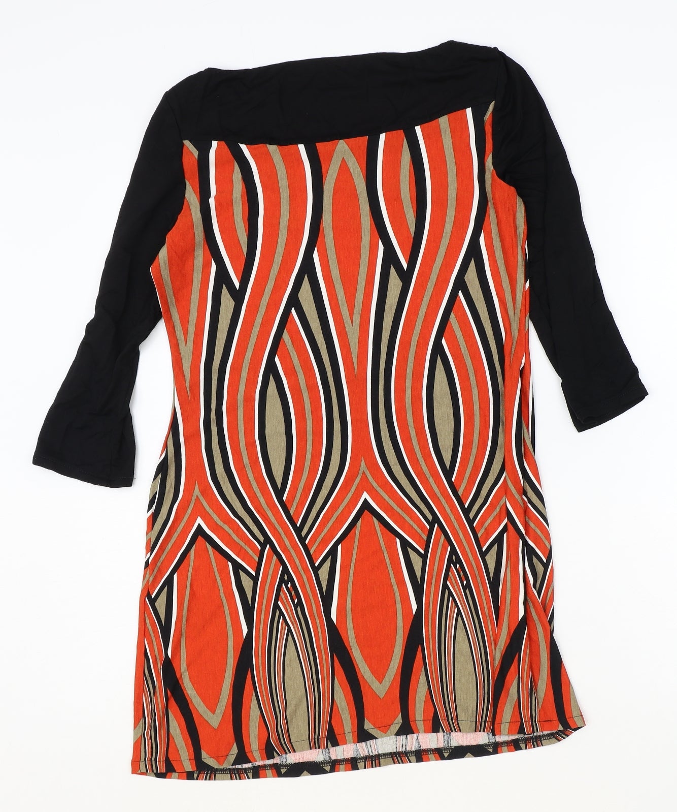 Principles Womens Orange Geometric Viscose A-Line Size 12 Boat Neck Pullover