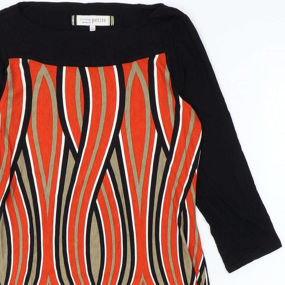 Principles Womens Orange Geometric Viscose A-Line Size 12 Boat Neck Pullover
