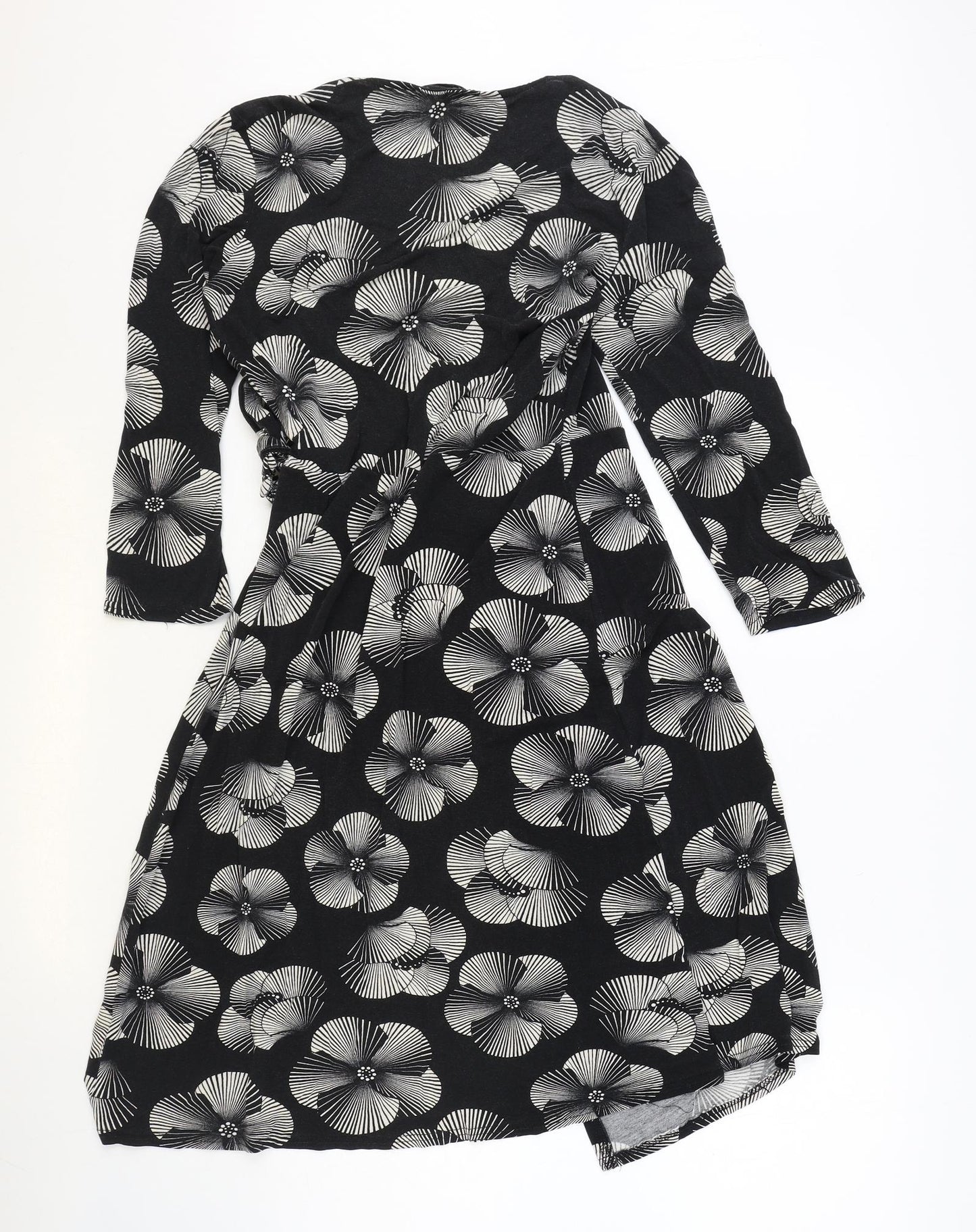 M&Co Womens Black Floral Viscose Wrap Dress Size 8 V-Neck Pullover