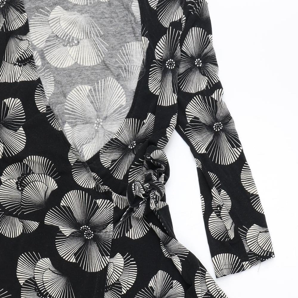 M&Co Womens Black Floral Viscose Wrap Dress Size 8 V-Neck Pullover