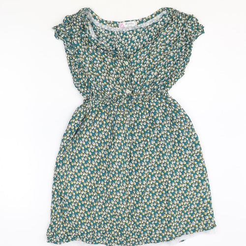 Shikka London Womens Green Geometric Cotton Fit & Flare Size S V-Neck Button - Size S-M