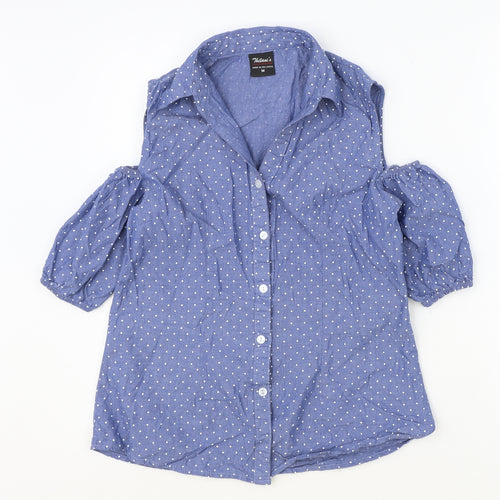 Thilani Womens Beige Polka Dot Polyester Basic Button-Up Size M Collared - Cold Shoulder