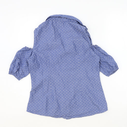 Thilani Womens Beige Polka Dot Polyester Basic Button-Up Size M Collared - Cold Shoulder
