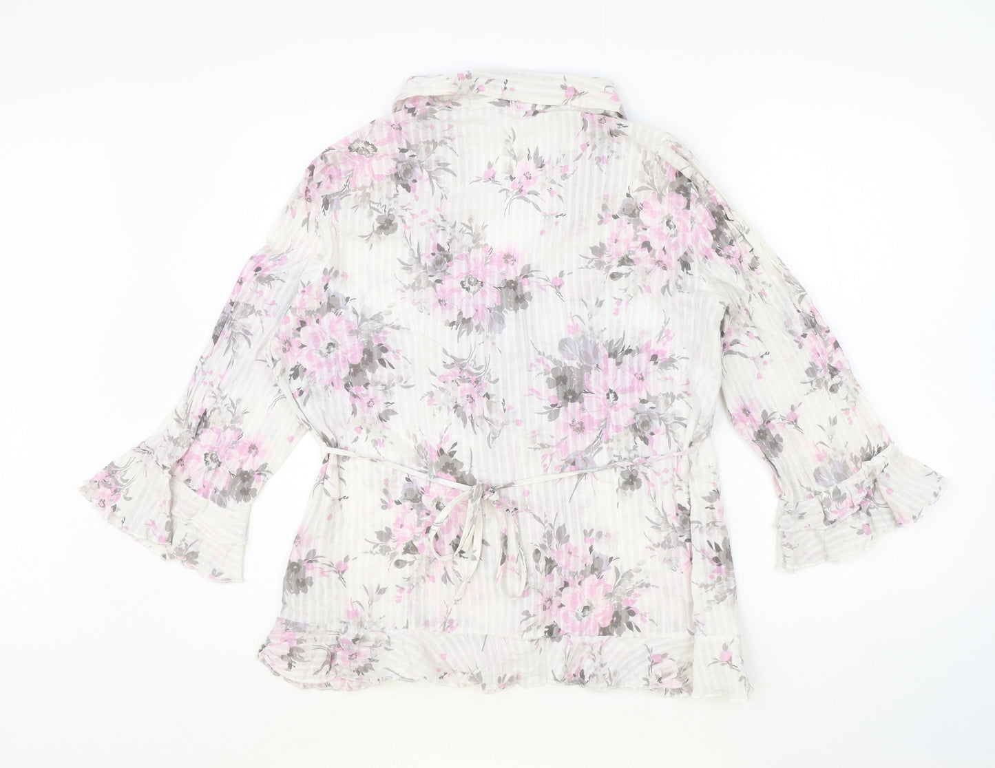 Marks and Spencer Womens Ivory Floral 100% Cotton Basic Blouse Size 18 Collared