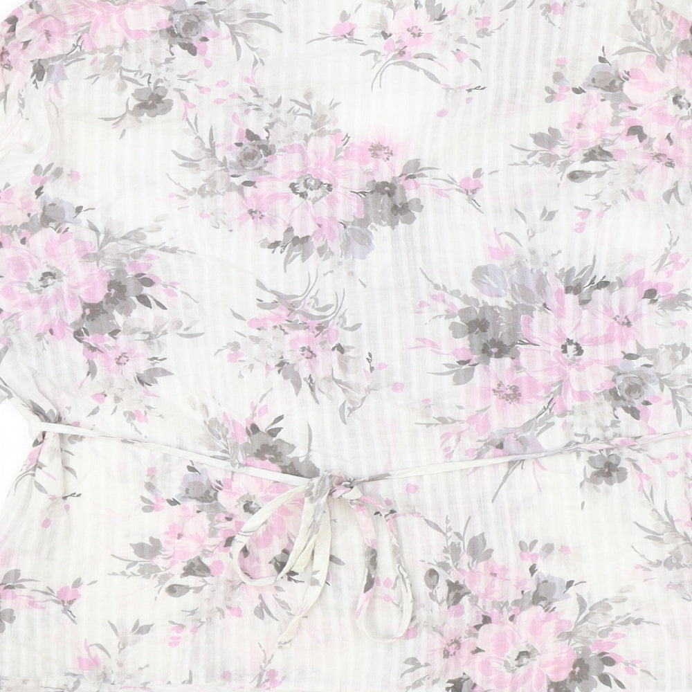 Marks and Spencer Womens Ivory Floral 100% Cotton Basic Blouse Size 18 Collared