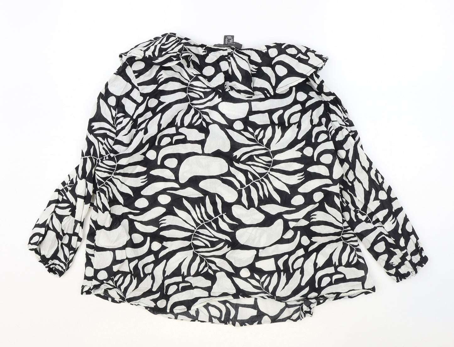 Primark Womens Black Geometric 100% Cotton Basic Blouse Size 16 V-Neck