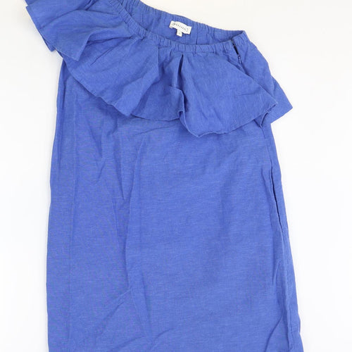 Warehouse Womens Blue Cotton Tank Dress Size 10 One Shoulder Zip