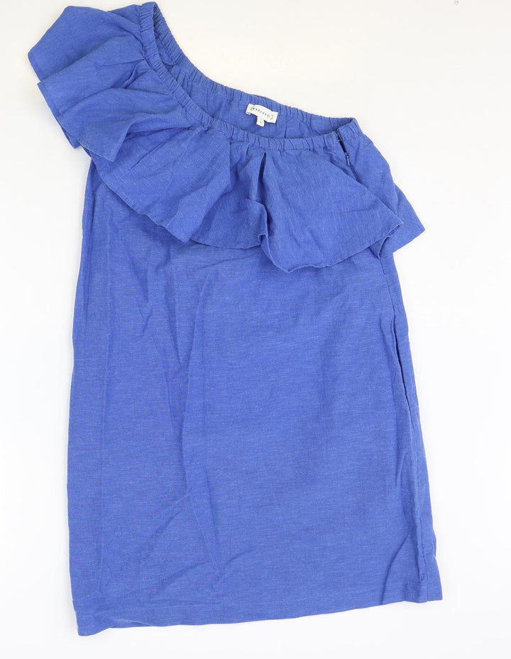 Warehouse Womens Blue Cotton Tank Dress Size 10 One Shoulder Zip