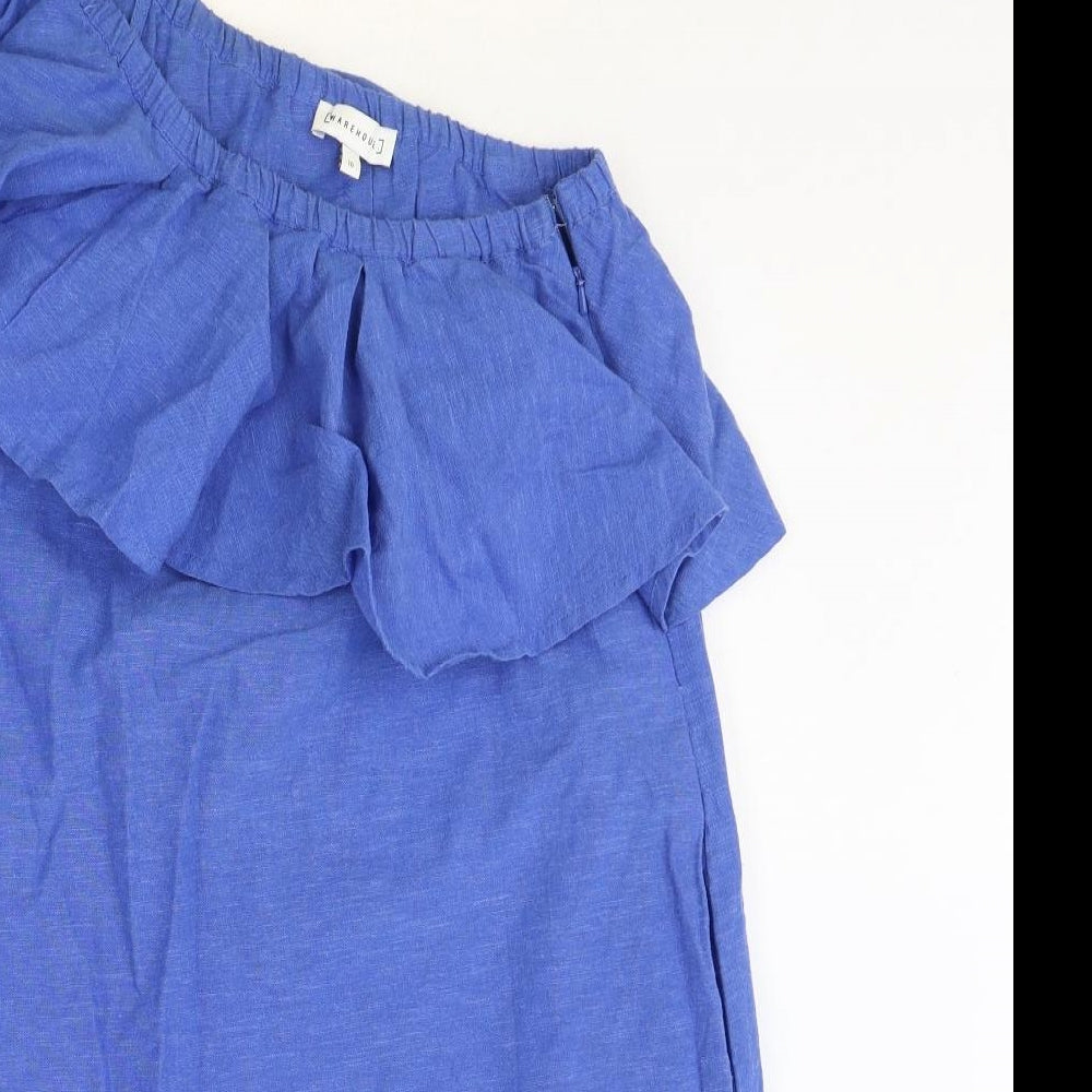 Warehouse Womens Blue Cotton Tank Dress Size 10 One Shoulder Zip