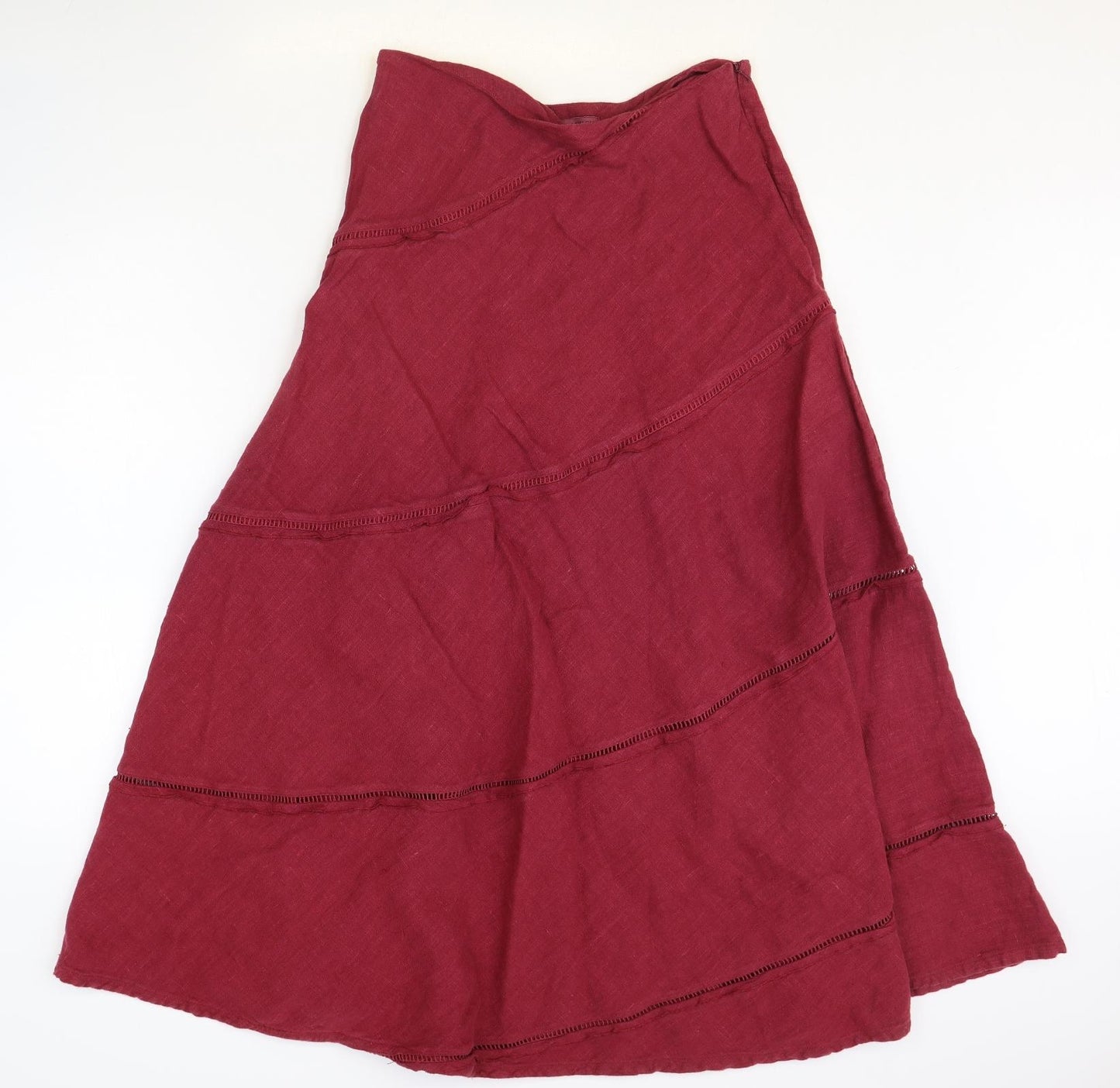 Laura Ashley Womens Red Linen Swing Skirt Size 12 Zip