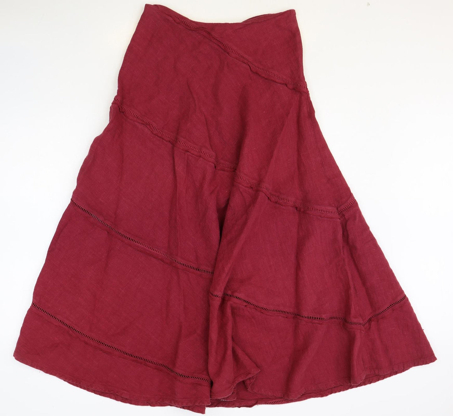 Laura Ashley Womens Red Linen Swing Skirt Size 12 Zip