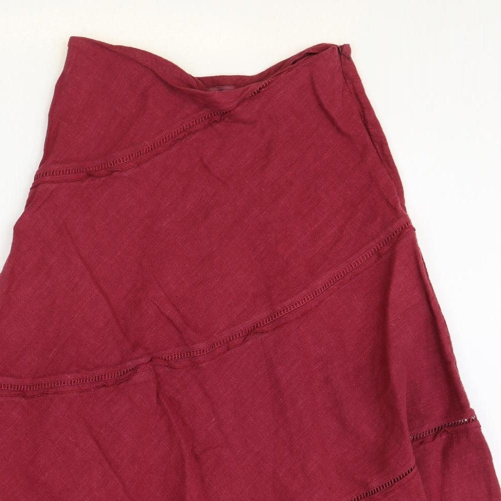 Laura Ashley Womens Red Linen Swing Skirt Size 12 Zip