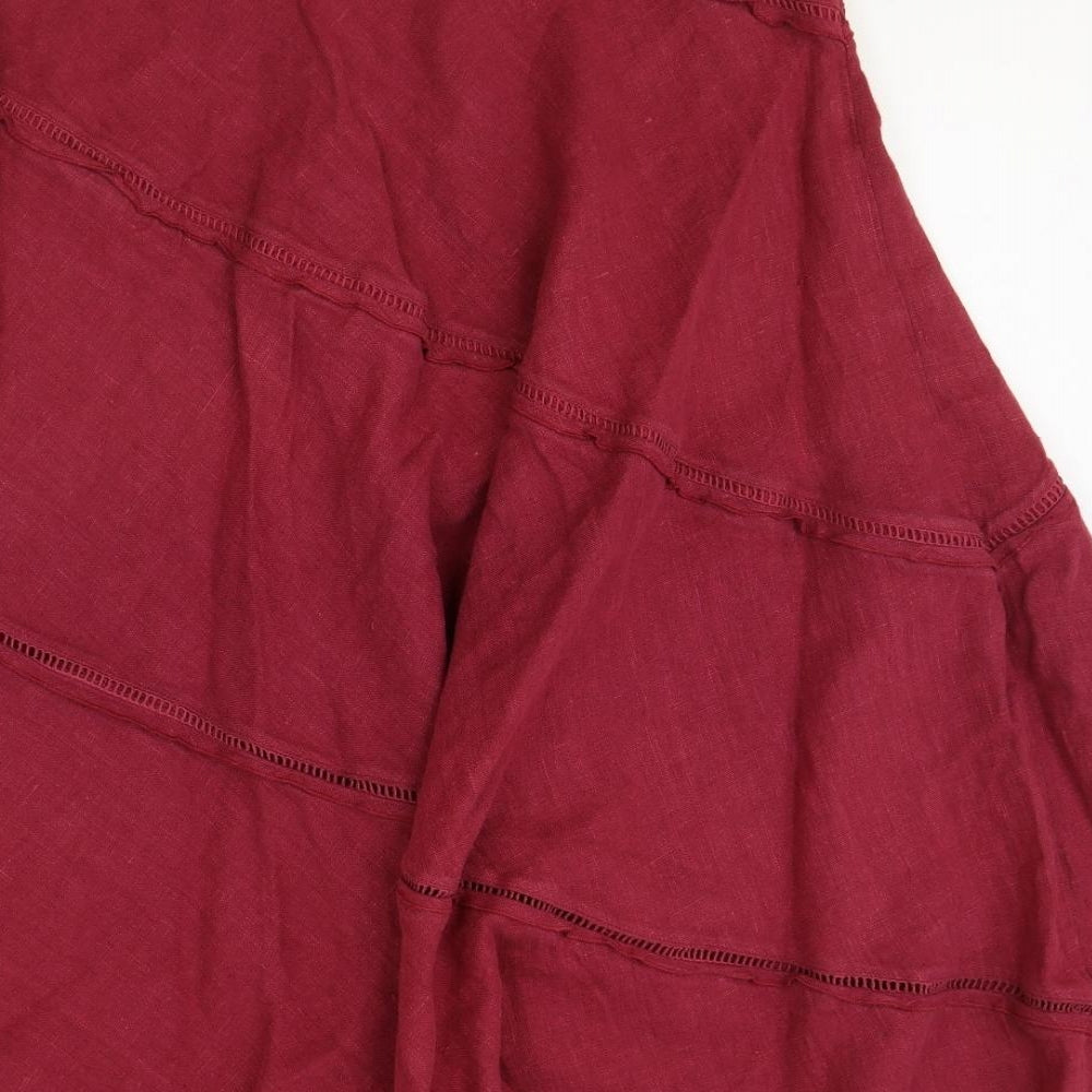Laura Ashley Womens Red Linen Swing Skirt Size 12 Zip