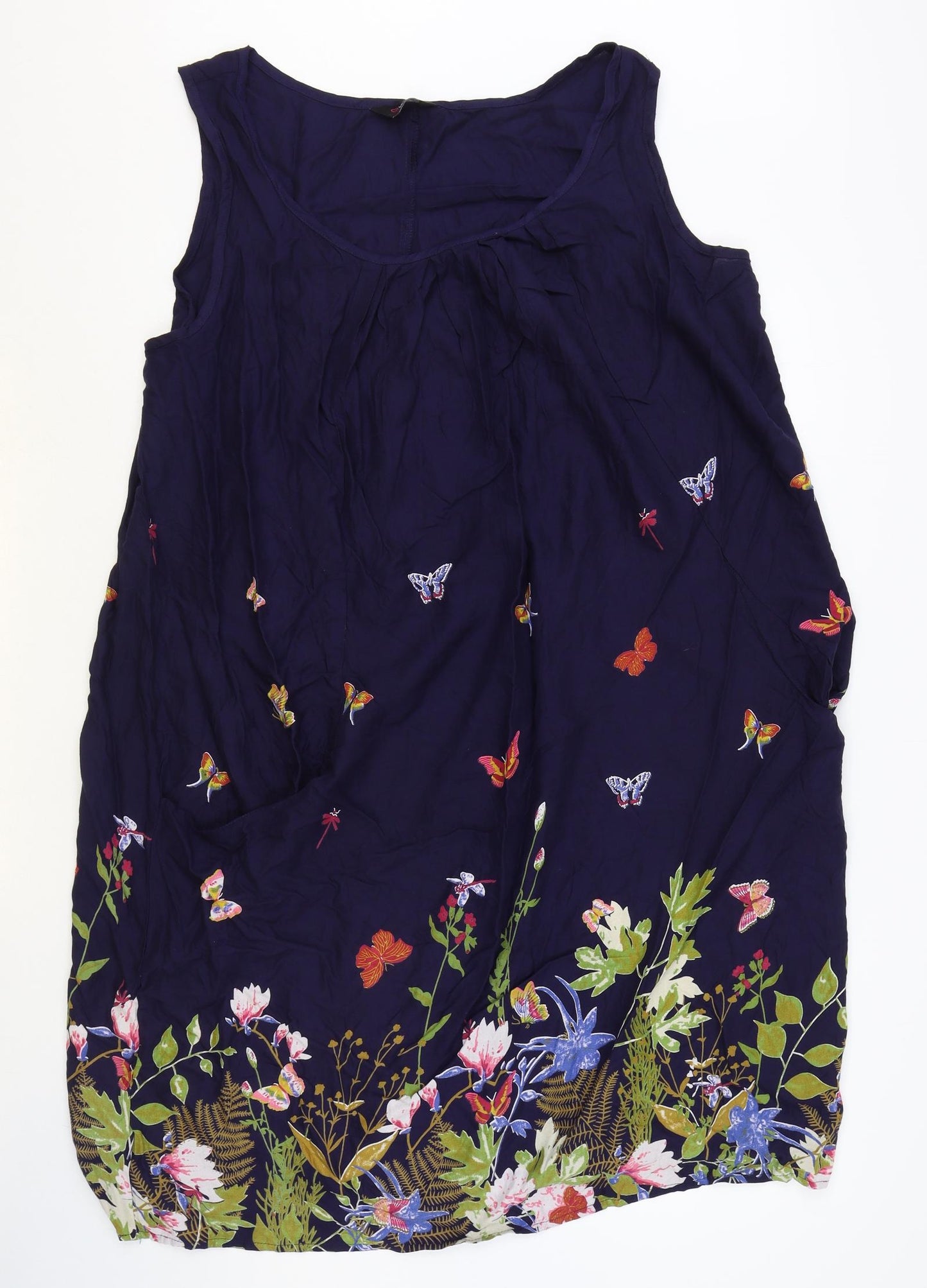 Yours Womens Blue Floral Viscose A-Line Size 20 Round Neck Pullover - Butterfly Pattern