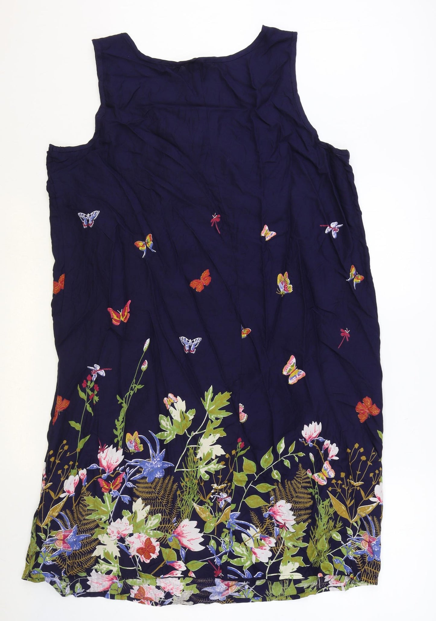 Yours Womens Blue Floral Viscose A-Line Size 20 Round Neck Pullover - Butterfly Pattern