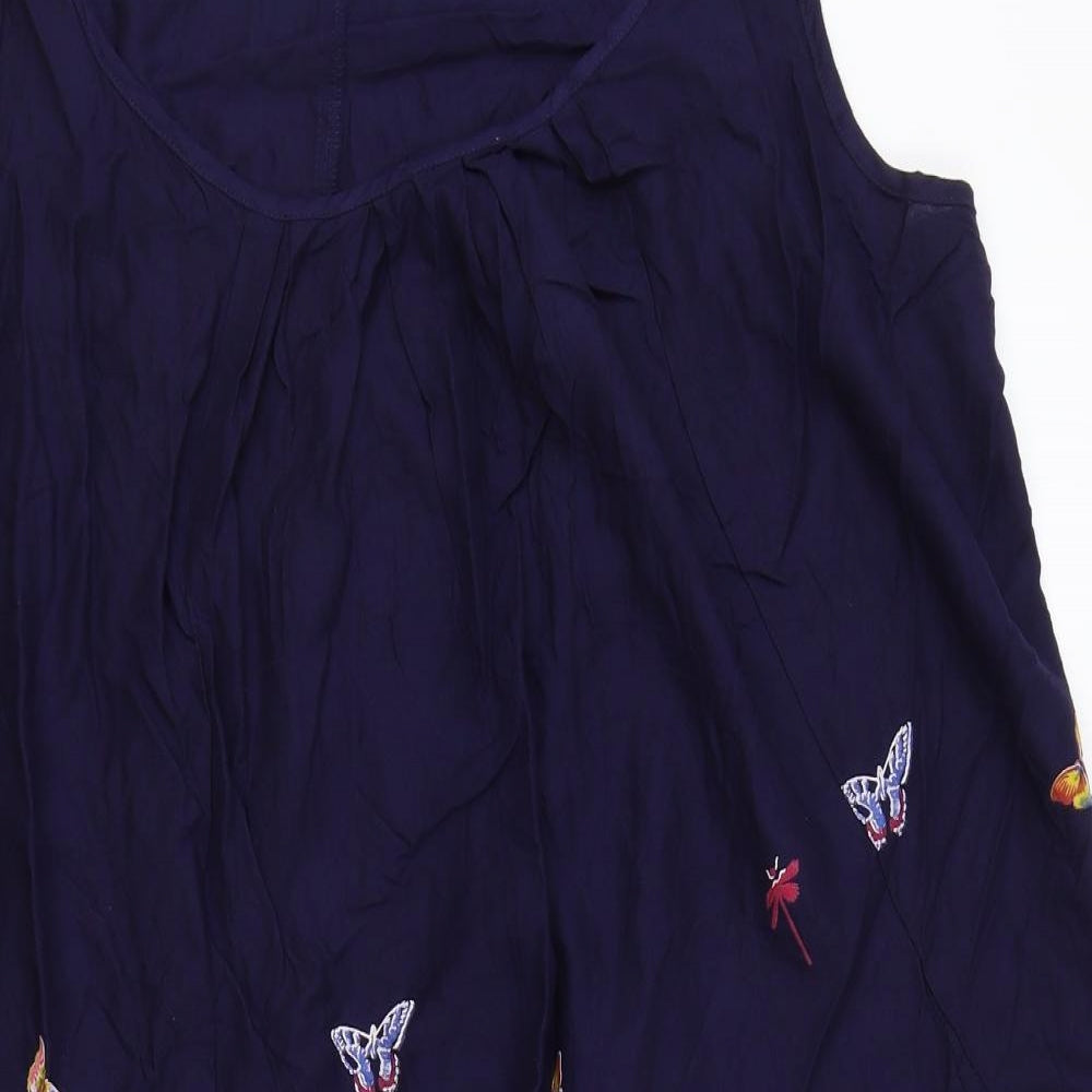 Yours Womens Blue Floral Viscose A-Line Size 20 Round Neck Pullover - Butterfly Pattern
