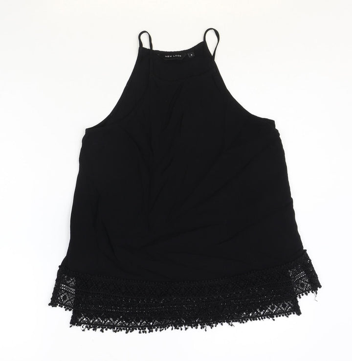 New Look Womens Black Viscose Basic Tank Size 8 Round Neck