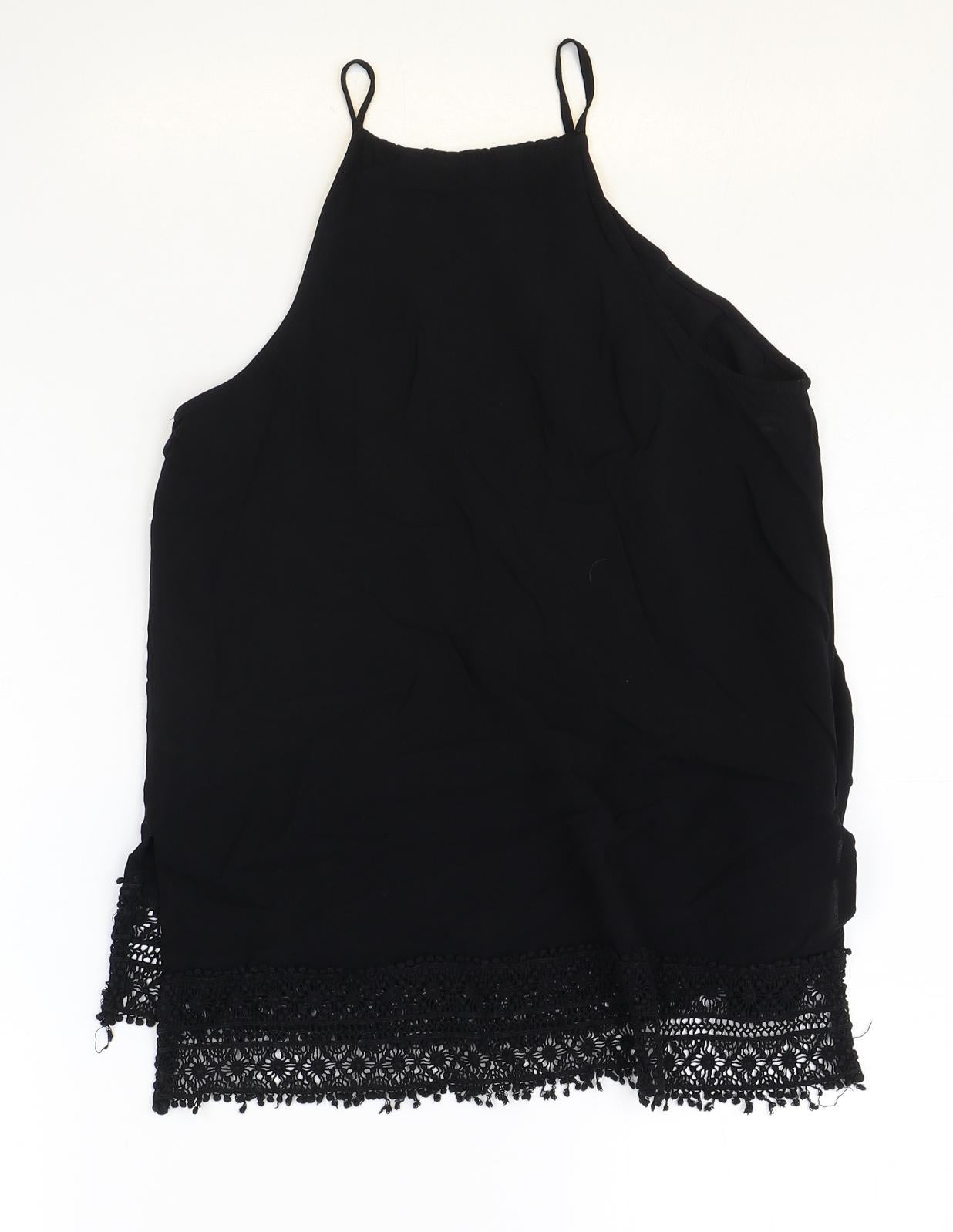 New Look Womens Black Viscose Basic Tank Size 8 Round Neck