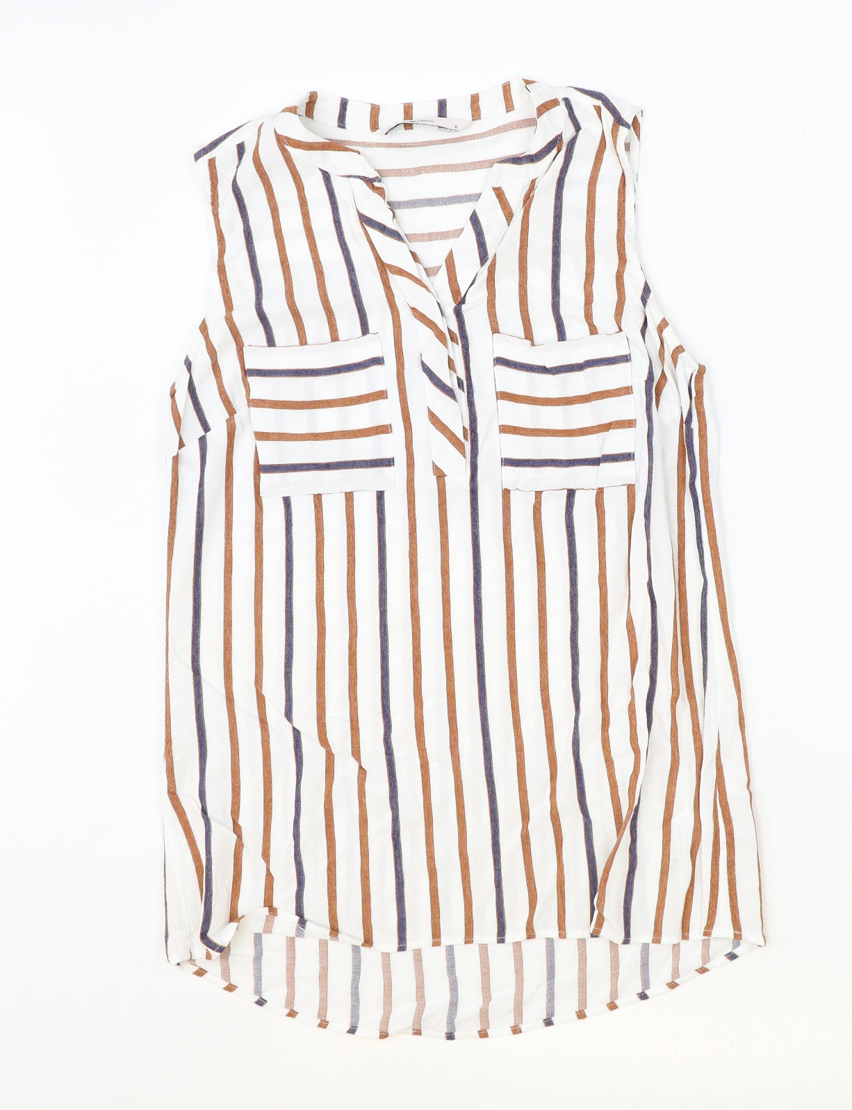 TU Womens Ivory Striped Viscose Basic Blouse Size 12 Collared