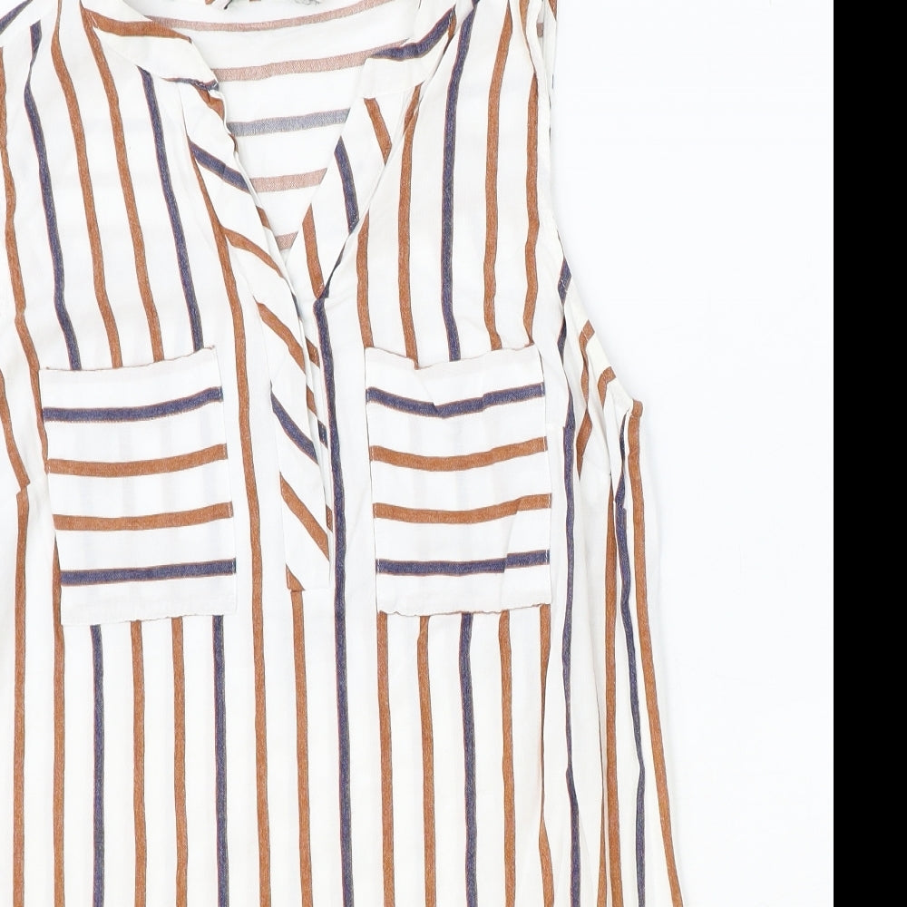 TU Womens Ivory Striped Viscose Basic Blouse Size 12 Collared