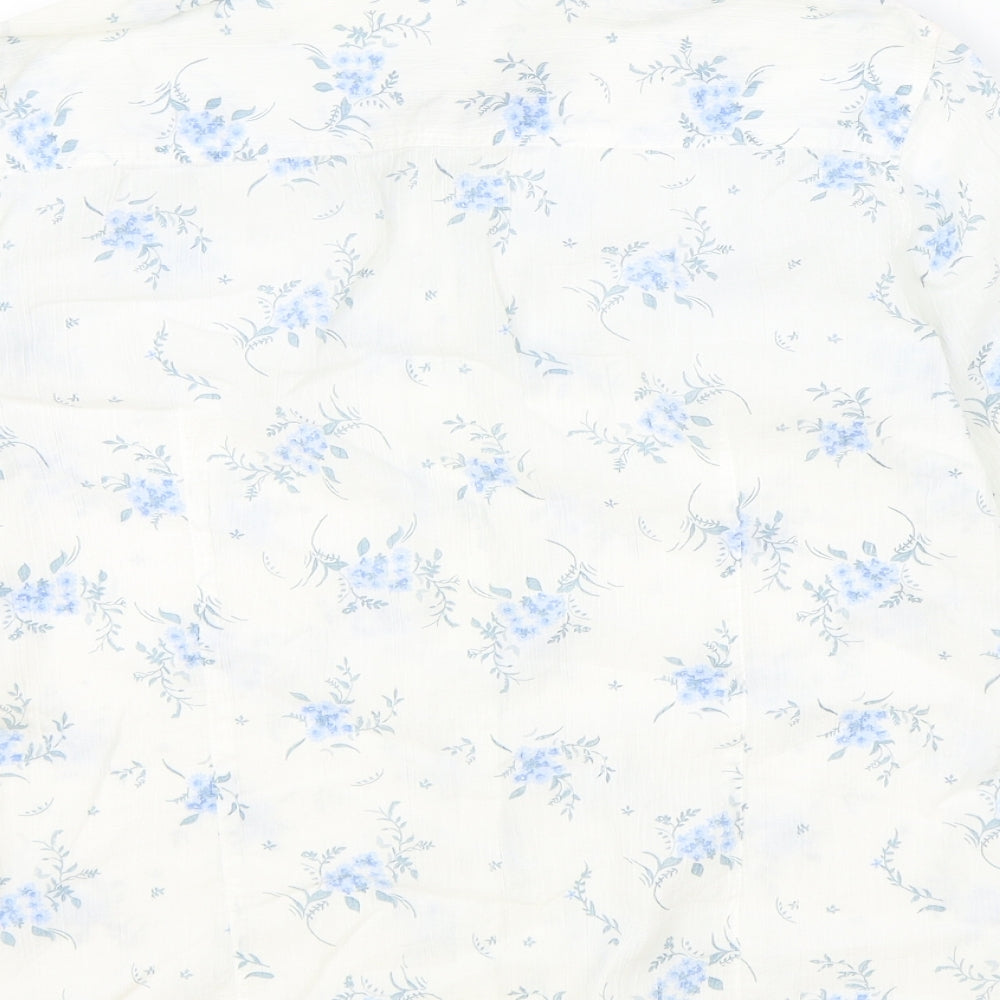 Preworn Womens Ivory Floral 100% Cotton Basic Button-Up Size 14 Collared