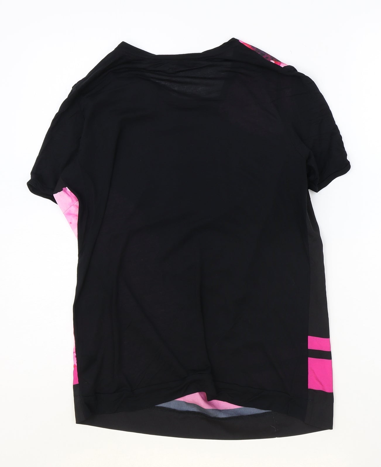 Preen Womens Black Floral Polyester Basic T-Shirt Size 10 Round Neck