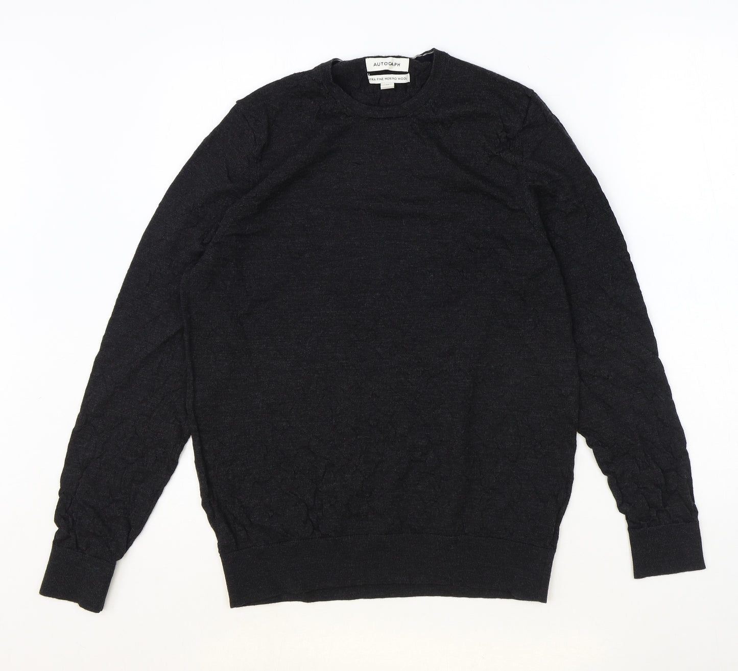 Marks and Spencer Mens Grey Round Neck Wool Pullover Jumper Size M Long Sleeve
