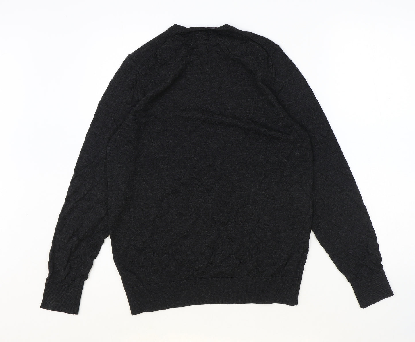 Marks and Spencer Mens Grey Round Neck Wool Pullover Jumper Size M Long Sleeve