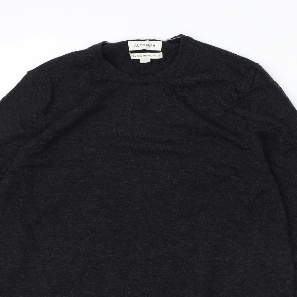 Marks and Spencer Mens Grey Round Neck Wool Pullover Jumper Size M Long Sleeve