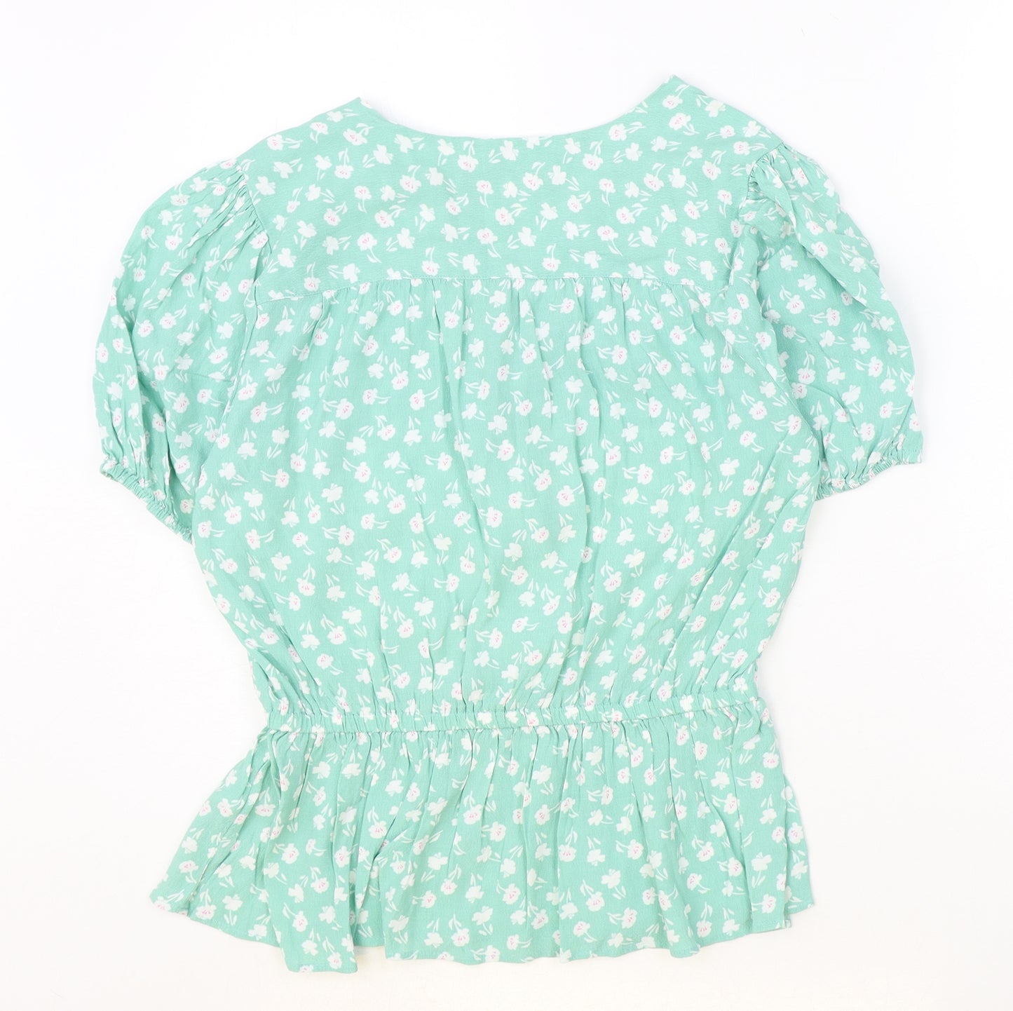Marks and Spencer Womens Green Floral Viscose Basic Blouse Size 12 V-Neck