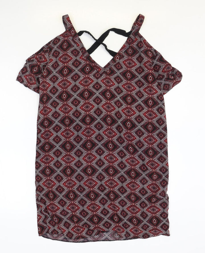 & Other Stories Womens Red Geometric Viscose Shift Size XS V-Neck Pullover
