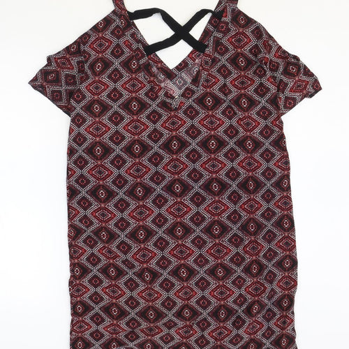& Other Stories Womens Red Geometric Viscose Shift Size XS V-Neck Pullover