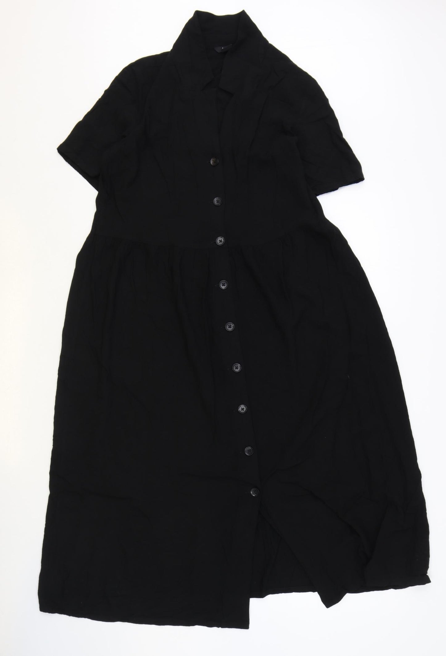 Monki Womens Black Herringbone Viscose Shirt Dress Size S Collared Button